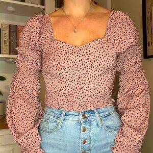 Animal print, long sleeve crop top, mauve
